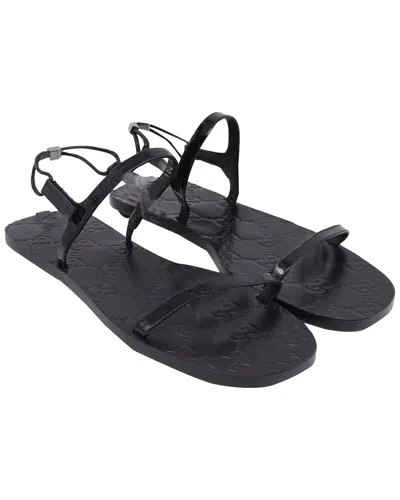 Gucci Women's Leather Monogram Embossed Slingback Flats Sandal (authentic Pre-  Loved) In Black