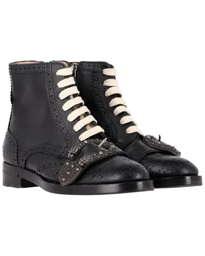 Gucci Women's Leather Queercore Brogue Wingtip Boot (authentic Pre-loved) In Black