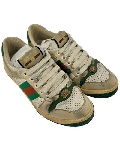 Pre-owned Gucci Women's Leather Screener Trainer (authentic Pre-loved) In Neutral