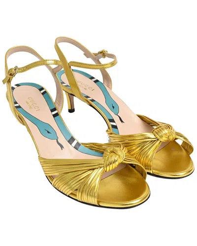 Gucci Women's Leather Snake-print Ankle Strap Sandal (authentic Pre-loved) In Red