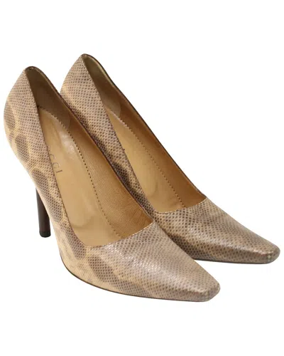 Gucci Women's Leather Snakeskin Print Pointed Pump (authentic Pre-loved) In Brown