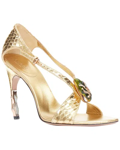 Gucci Women's Leather Tom Ford Runway G Scaled Green Serpentine Heel Sandal  (authentic Pre-loved) In Gold