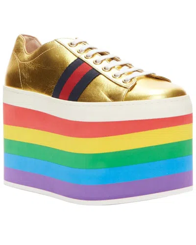 Pre-owned Gucci Women's Leather Web Platform Sneaker (authentic Pre-loved)