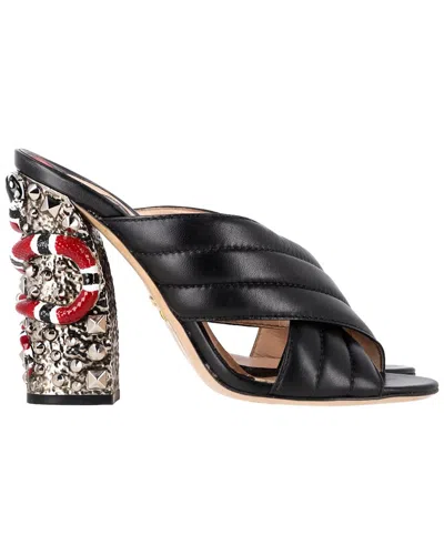 Gucci Women's Leather Webby Snake Heel Mule (authentic Pre-loved) In Black