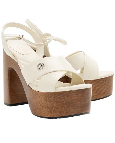 Pre-owned Gucci Women's Leather, Wood Charlotte Platform Sandal (authentic Pre-loved)