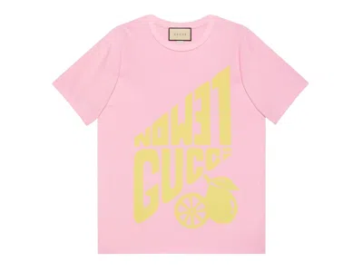 Pre-owned Gucci Women's Lemon  Print T-shirt In Pink/yellow