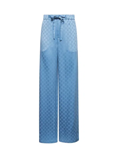 Gucci Women Light Blue Gg Satin Trousers
