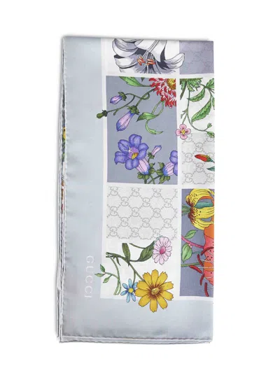 Gucci Women Light Grey Printed Silk Twill Scarf In Brown