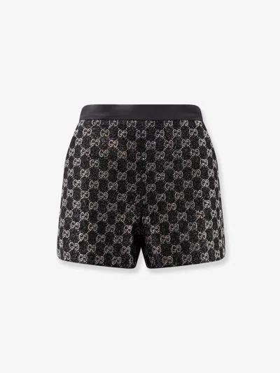 Gucci Women Lightweight Lame Wool Tweed Shorts In Black