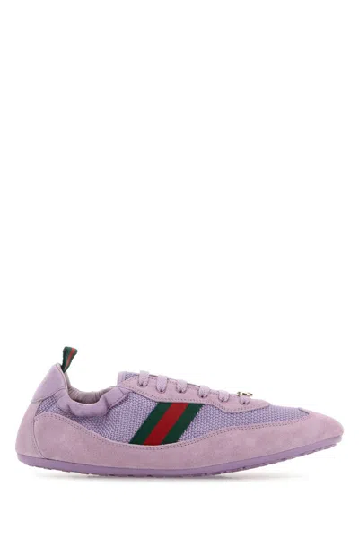 Gucci Women Lilac Fabric And Suede  Shift Sneakers In Purple