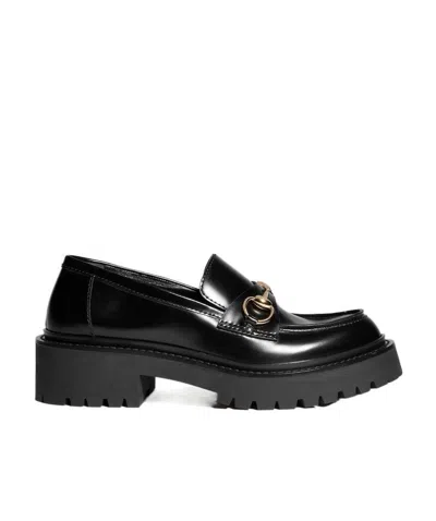 Gucci Women's Loafer With Horsebit And Lug Sole In Black