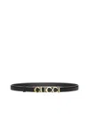 Gucci Women Logo-buckle Leather Thin Belt In Black