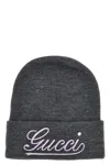 Gucci Logo Embroidery Beanie In Gray