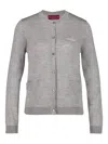 Gucci Grey Cardigan With Round Neck And Logo Lettering Embroidery On The Front In Cashmere And Silk Woman In Gray