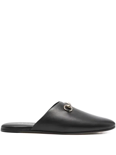 Gucci Women Black Nappa Leather Mules With Horsebit