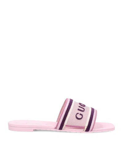 Gucci Luna Leather Flat Sandal In Pink