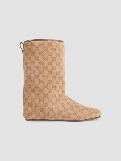 Gucci Women's Martin Gg Supreme Shearling-lined Leather Boots In Neutral