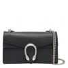 Gucci Horsebit Textured Leather Shoulder Bag In Black