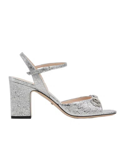 Gucci Women's Mid-heel Sandal With Horsebit In Silver