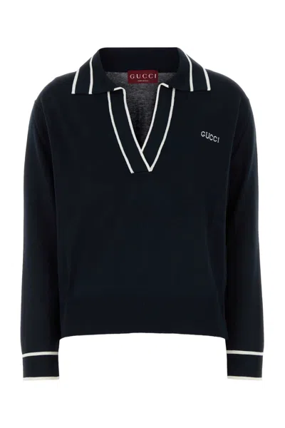 Gucci Women Midnight Blue Silk Blend Polo Shirt In Black