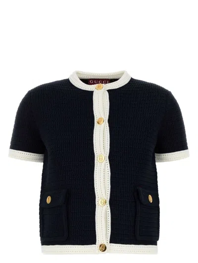 GUCCI WOMEN'S MIDNIGHT STRETCH CROCHET CARDIGAN