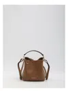 Gucci Gg Emblem Leather Bucket Bag With Frontal Logo In Brown