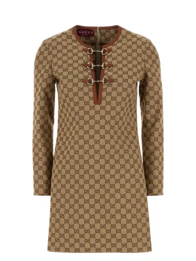 GUCCI WOMEN'S MONOGRAMMED LONG SLEEVE MINI DRESS