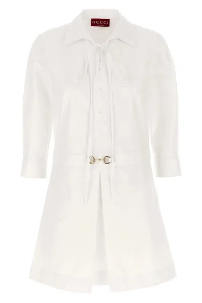 Gucci Abito Chemisier In Popeline Bianco Donna In Multi