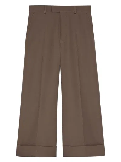GUCCI WOMEN'S MUD WOOL CROPPED CUT PANT