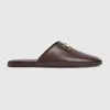 Gucci Annette Leather Flat Mules In Brown
