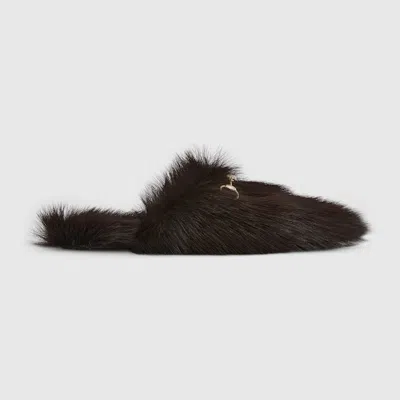Gucci Horsebit Flat Slip-on Mule In Brown