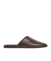 Gucci Annette Leather Flat Mules In Brown