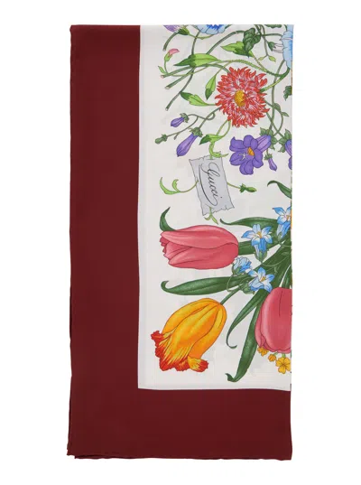 Gucci Women Multicolor Scarf With All-over Floral Print And Logo Detail In Silk Woman