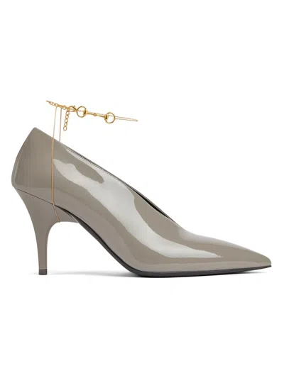 Gucci Women's Musa 85mm Patent Leather Pumps In Gray