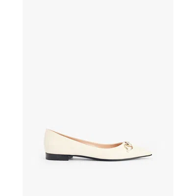 Gucci Womens Mystic White Erin Horsebit-embellished Leather Ballet Flats