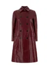 Gucci Womens Rosso Ancora Double-breasted Two-flap-pockets Leather Coat