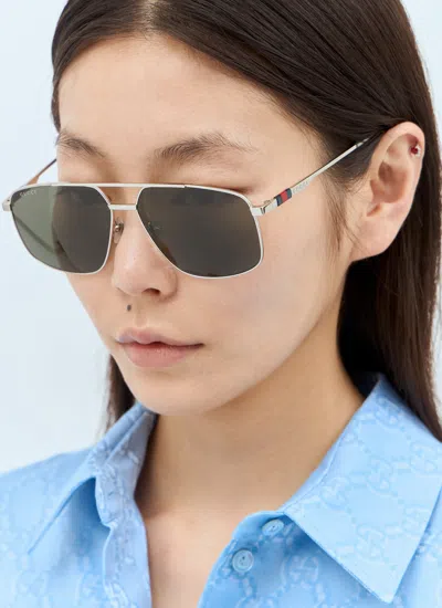 Gucci Women Navigator Frame Sunglasses In Silver