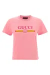 Gucci Pink Crewneck T-shirt With Logo Print On The Front In Cotton Woman In Pink