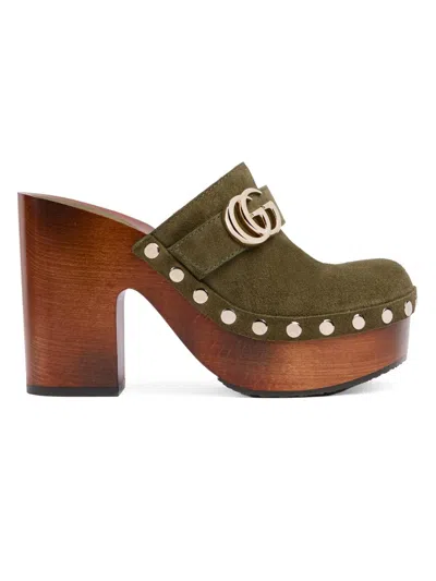Gucci Double G Stud-embellished Mules In Green