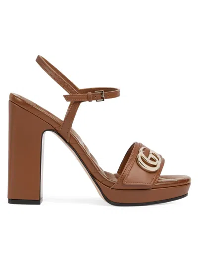 Gucci Women's New Marmont Leather Platform Sandals In Brown