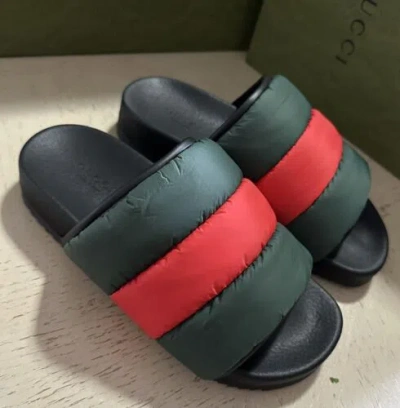 Pre-owned Gucci Women's Nylon Sandal Shoes Black/green/red 7 Us ( 37 Eu ) 709320 In Red/green