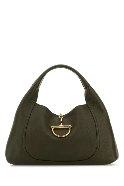 Gucci Women Olive Green Leather Large  Softbit Shoulder Bag