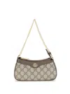 Gucci Women Beige Shoulder Bag With Gg Plaque On The Front And Chain-link Handle In Gg Canvas Woman In White
