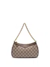 Gucci Women Beige Shoulder Bag With Gg Plaque On The Front And Chain-link Handle In Gg Canvas Woman In Multi