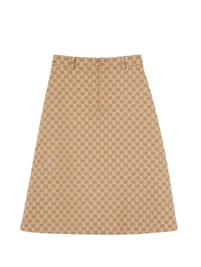 Gucci A Skirt In Gg Cotton Canvas Women In Brown