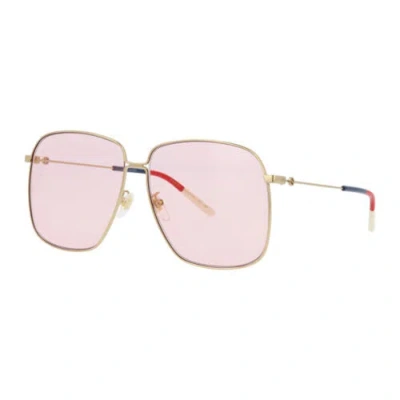 Pre-owned Gucci Women Oversized Sunglasses In Gold Frame With Pink Lens Gg0394s 004