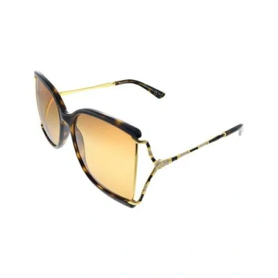 Pre-owned Gucci Women Oversized Sunglasses In Havana/gold Frame W/orange Lens Gg0592s-003