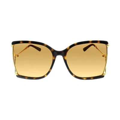 Pre-owned Gucci Women Oversized Sunglasses In Havana/gold Frame W/orange Lens Gg0592s-003