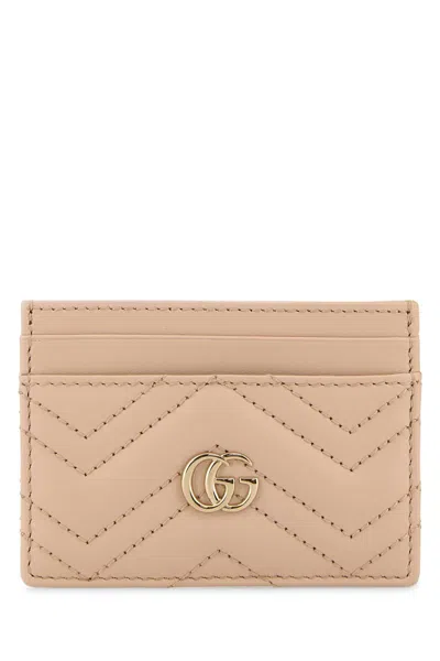 Gucci Women Pastel Pink Leather Gg Marmont Card Holder