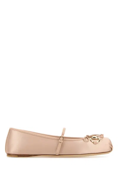 Gucci Satin Ballet Flats Horsebit Detail In Pink